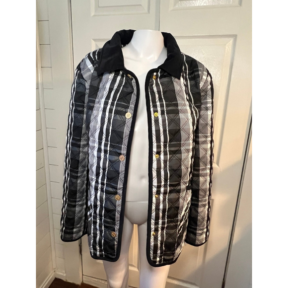 Isaac Mizrahi Black White Plaid Quilted Jacket - Picture 2 of 6